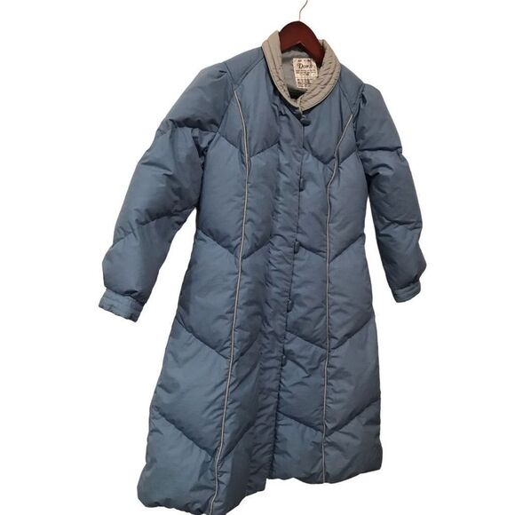 Down Feather Puffer Jacket Light Blue MIDI Length size 6P Winter Weatherproof - Picture 1 of 6
